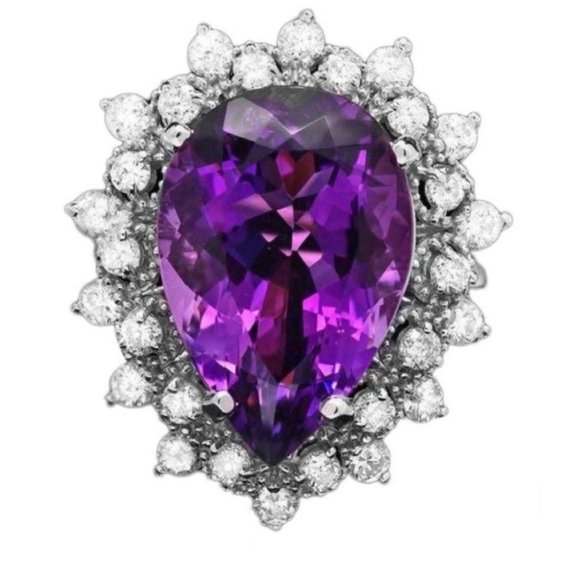 8.10Ct Natural Amethyst & Diamond 14KW Gold Ring